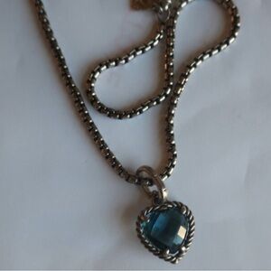 Women’s David Yurman 585 925 Blue Topaz Heart Pendant Chain Necklace